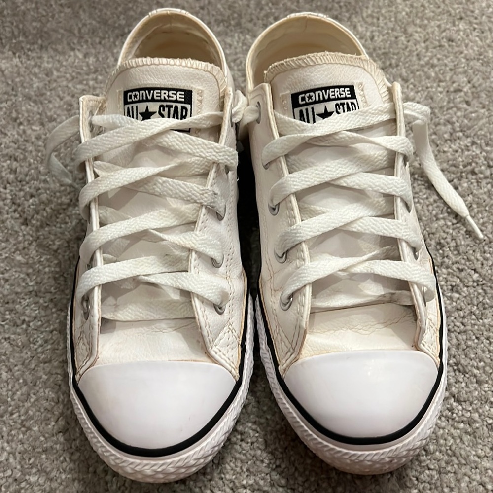 All white leather converse size 3/ fits wmn 5.5